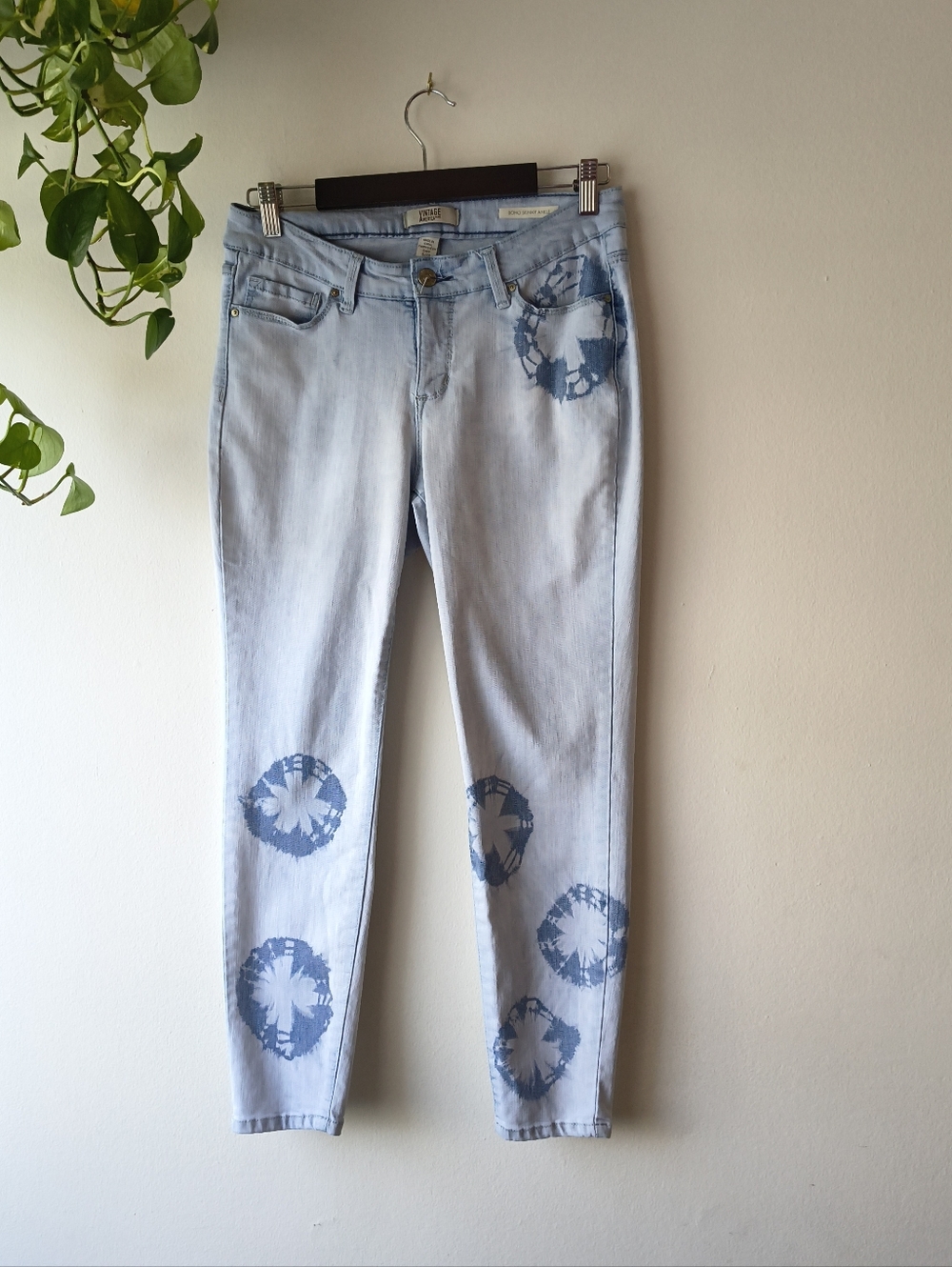 Vintage America Blues Boho Skinny Ankle Jeans Size 6/28 Blue Tie Dye Shibori